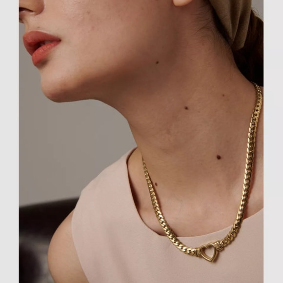 NEW Waterproof 18K Gold Plated Hollow Heart Snake Chain Necklace - Picture 8 of 11